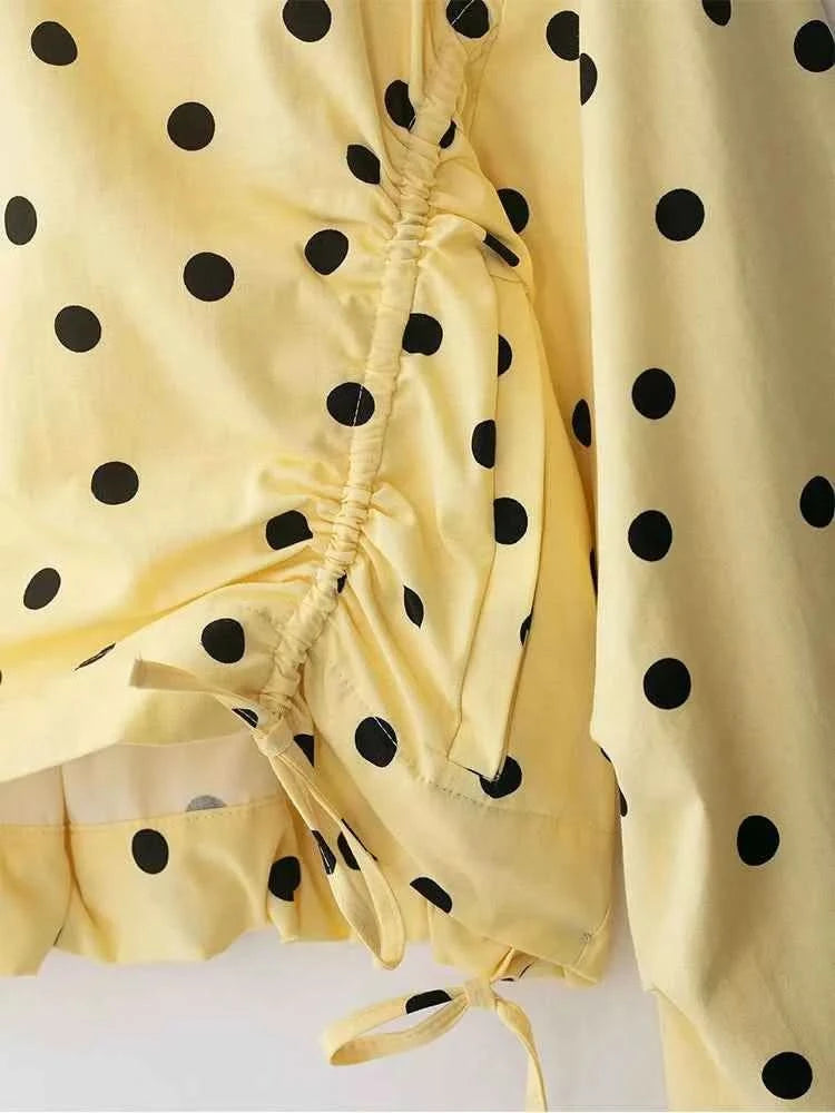 TFMLN Women Trendy Balloon Shorts Set Fashion Pleated Dot Print Short Jacket Mini Shorts New Spring Summer Holiday Streetwear