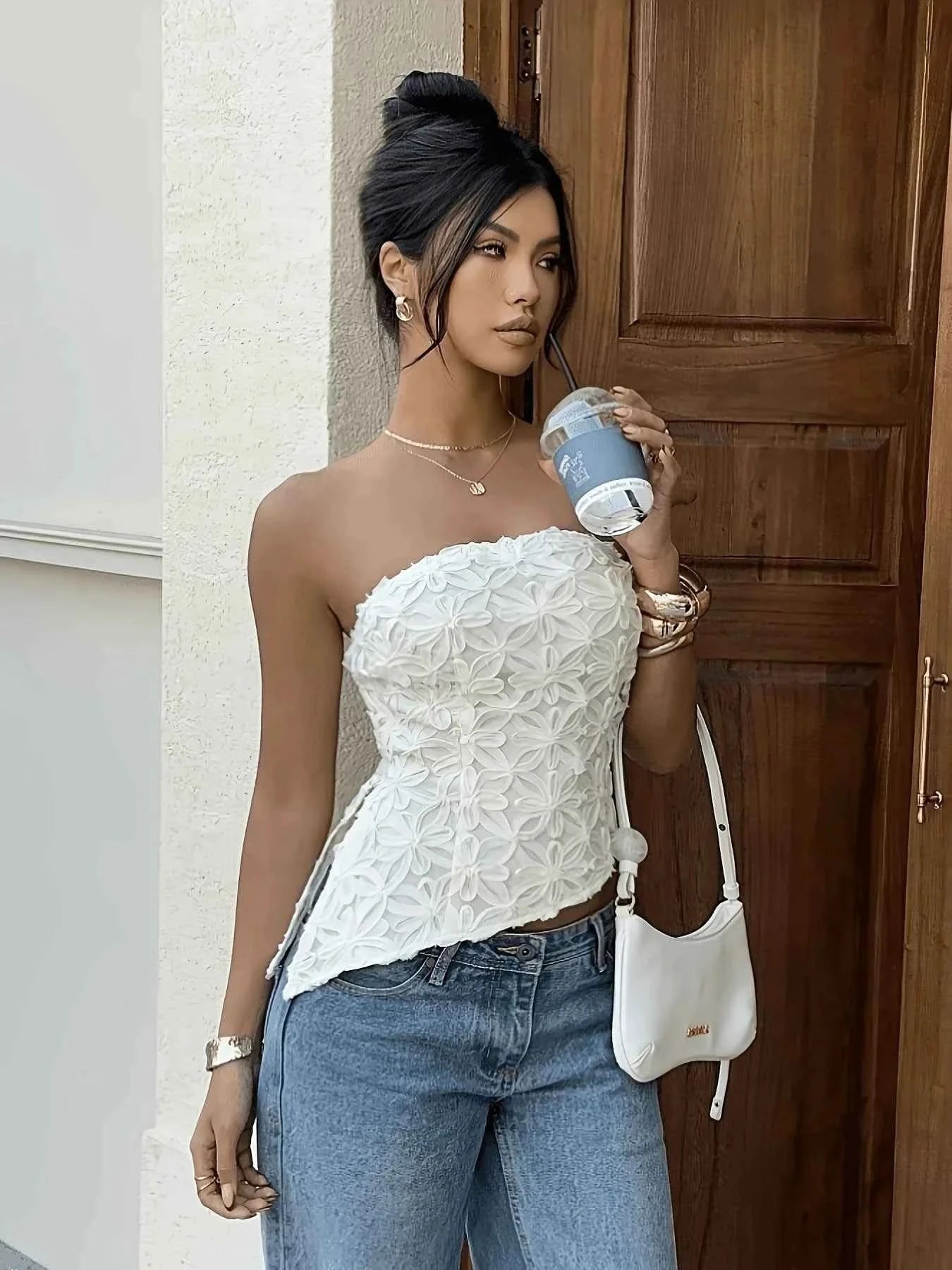 3D Blüten Bandeau-Top