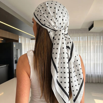 Gepunkteter Satin-Seidenschal Damen – Quadratisches Halstuch Haarband Kopftuch