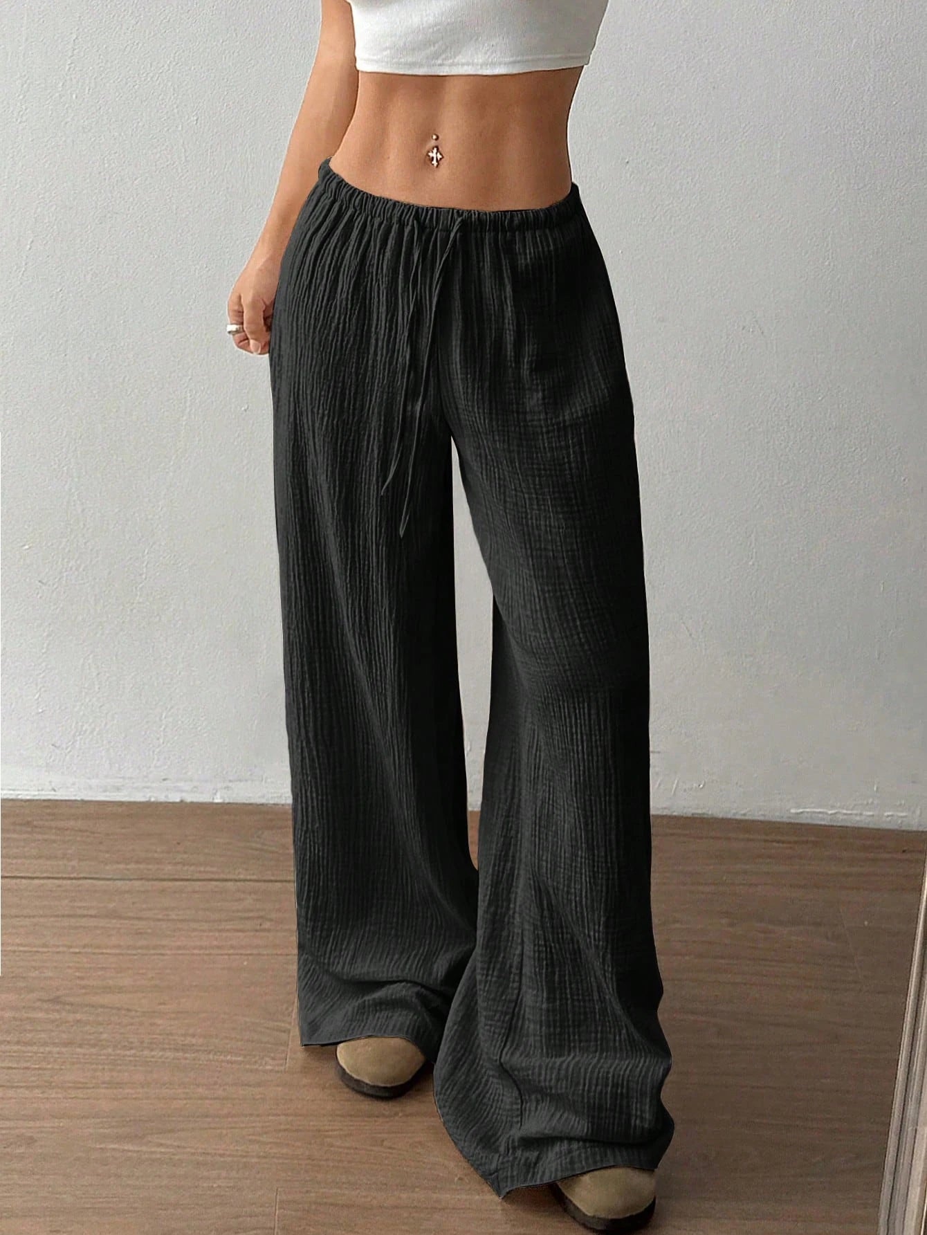 Lässige Straight-Leg Hose Damen – Kordelzug Elastischer Bund Streetwear