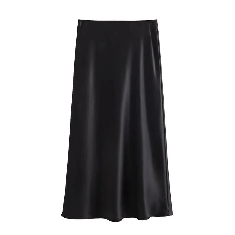 Satin Midi-Rock Damen – High-Waist Eleganter Sommerrock in vielen Farben