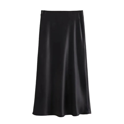 Satin Midi-Rock Damen – High-Waist Eleganter Sommerrock in vielen Farben