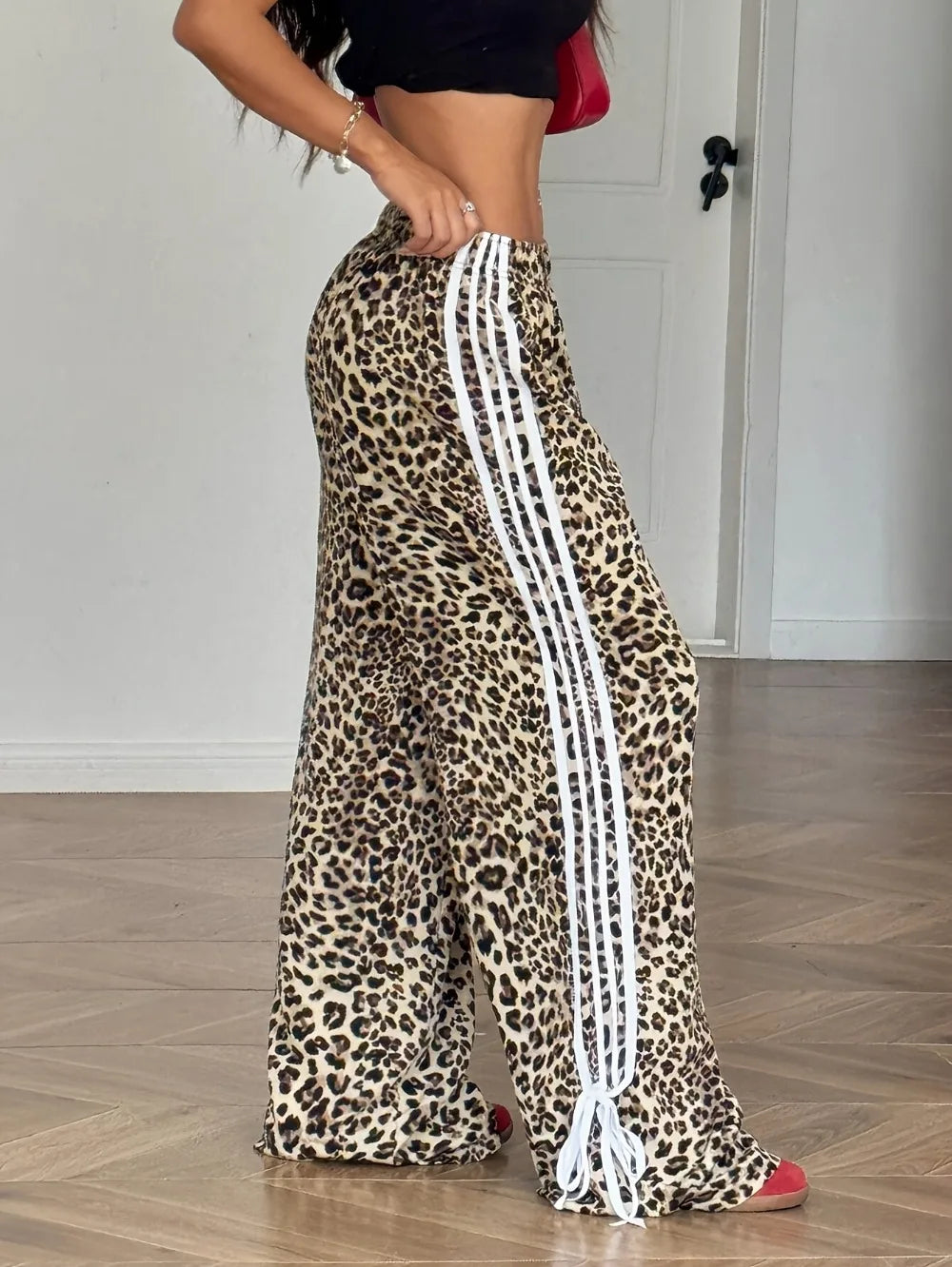 Leopardenmuster-Hose Damen – Y2K Straight Leg Stretch Casual Streetwear