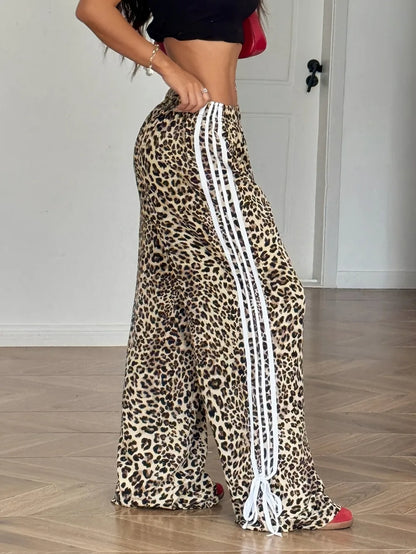 Leopardenmuster-Hose Damen – Y2K Straight Leg Stretch Casual Streetwear