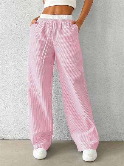 Gestreifte Wide-Leg Hose Damen – Y2K Casual Streetwear Herbst/Winter