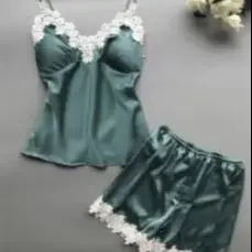Damen Spitzen Träger Top & Shorts Homewear Set V-Ausschnitt