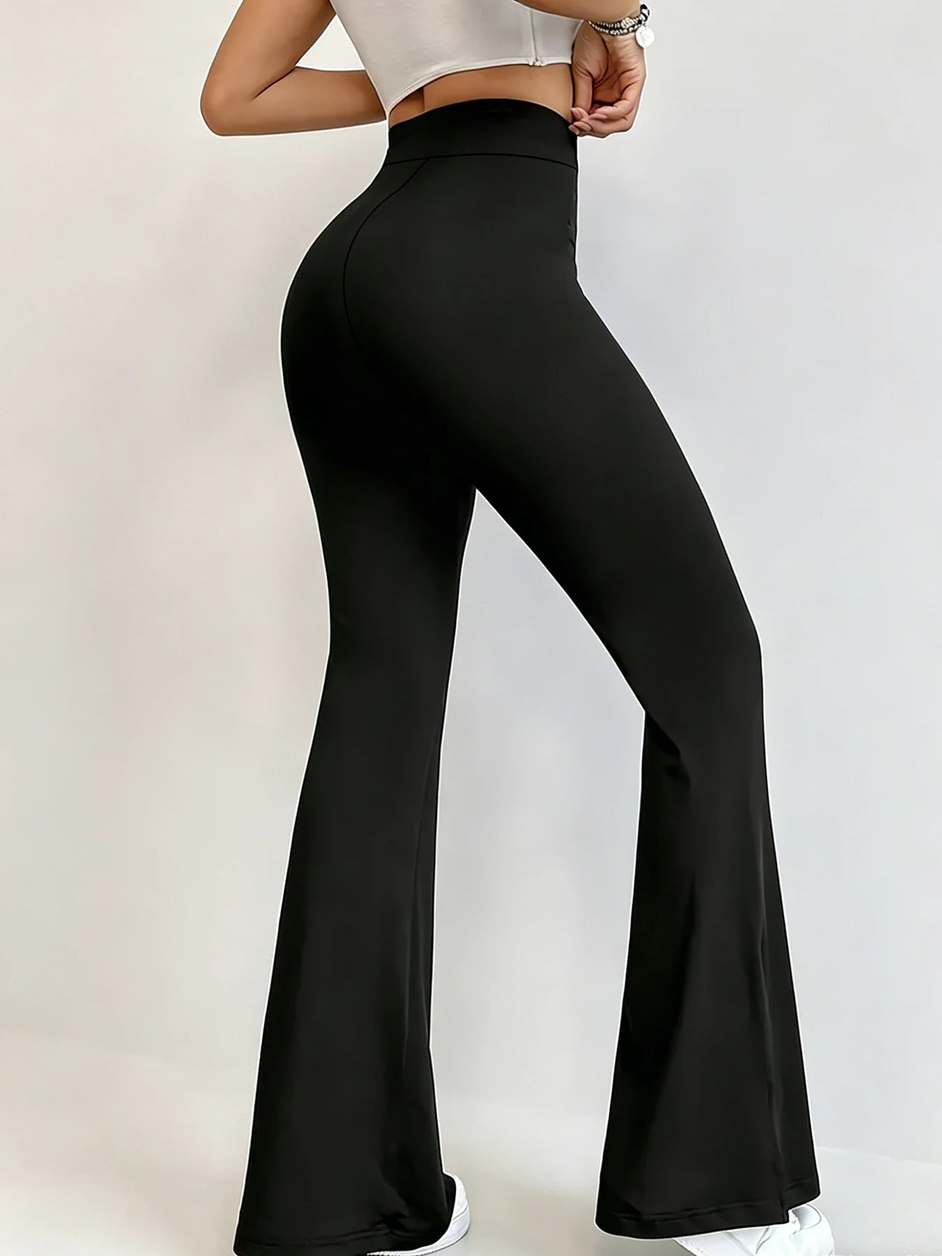 High-Waist-Yoga-Schlaghose Damen – Seitenschlitz Figurformend Breathable Streetwear