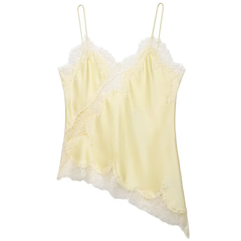 Damen Asymmetrisches Spitzen Camisole Top Off-Shoulder Y2K