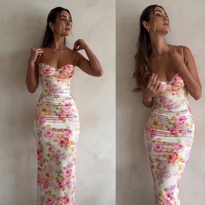 Damen Blumen Spaghetti-Träger Mini-Kleid mit Schlitz