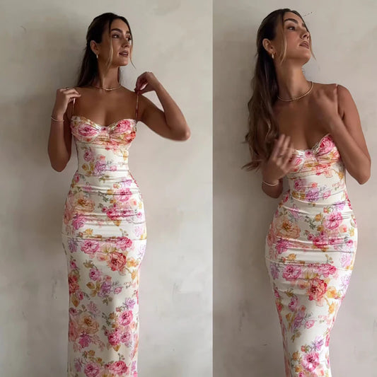 Damen Blumen Spaghetti-Träger Mini-Kleid mit Schlitz