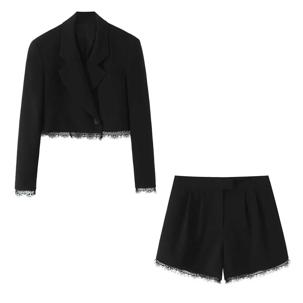 Elegantes Spitzen-Blazer-Set – Kurzer Blazer & Shorts | Business & Party Look