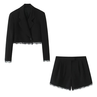 Elegantes Spitzen-Blazer-Set – Kurzer Blazer & Shorts | Business & Party Look