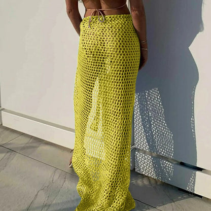 Häkel-Sarong Damen – Wickelrock Strandüberwurf aus Baumwolle mit Bindeband