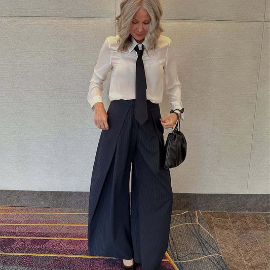 Damen weite Oversize-Hose, gestreift, elegant, Büro