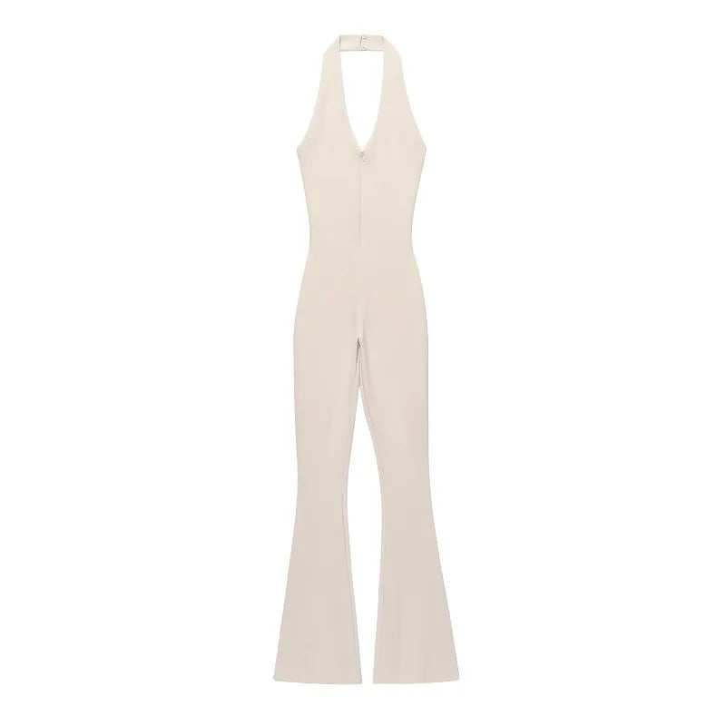 Eleganter Langer Jumpsuit Damen – Ärmellos Rückenfrei Ausgestelltes Bein Sommer