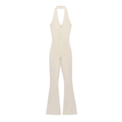 Eleganter Langer Jumpsuit Damen – Ärmellos Rückenfrei Ausgestelltes Bein Sommer