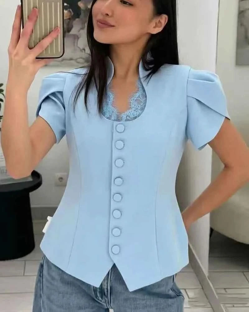 Puffärmel Spitzen-Blazer