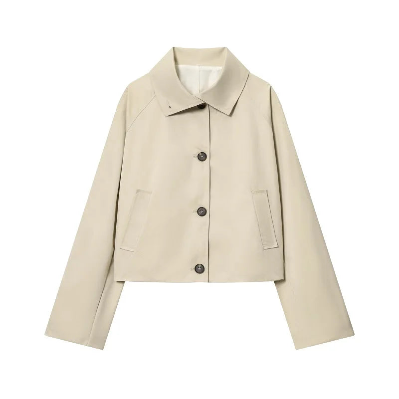 Kurzer Damen-Trenchcoat – Leichte Windbreaker-Jacke mit Knöpfen für Übergangszeit