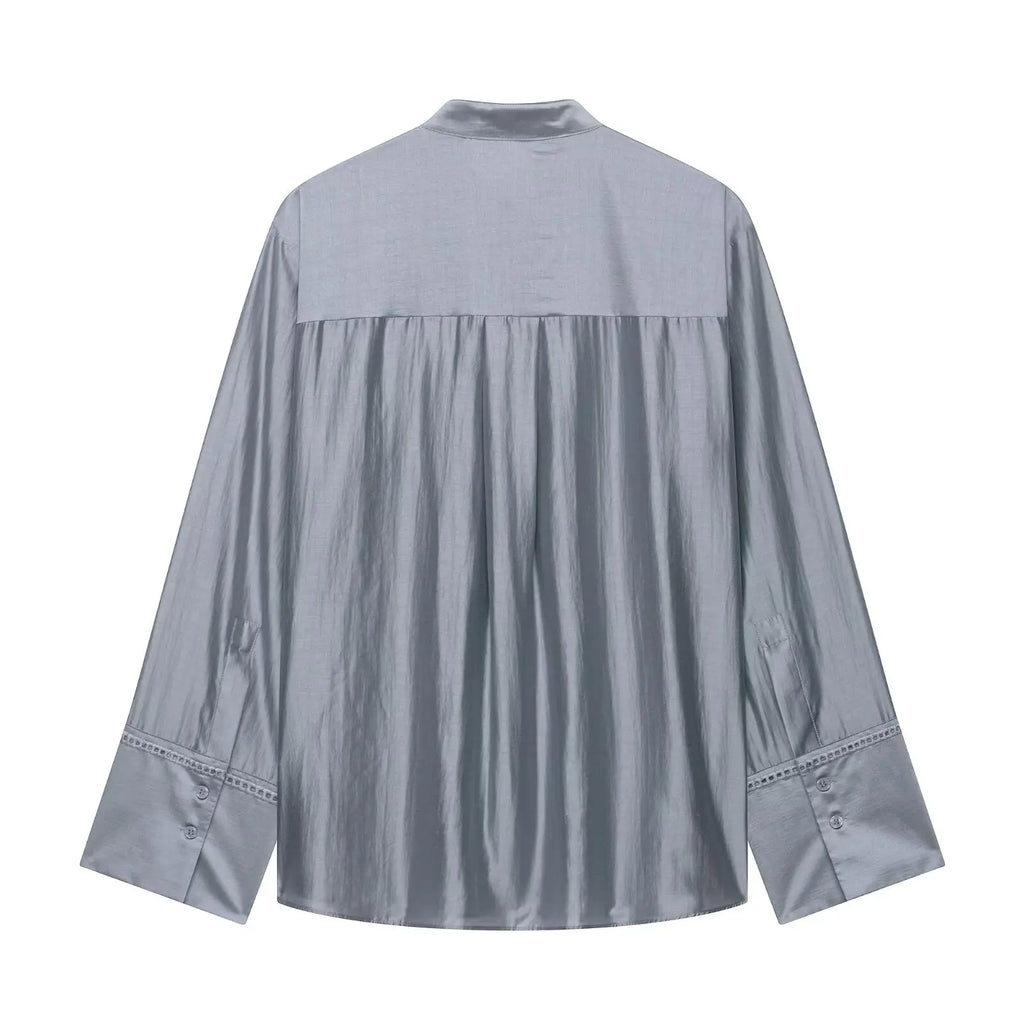 Bestickte Satin-Bluse mit Stehkragen - JWANOFFIZIELL
