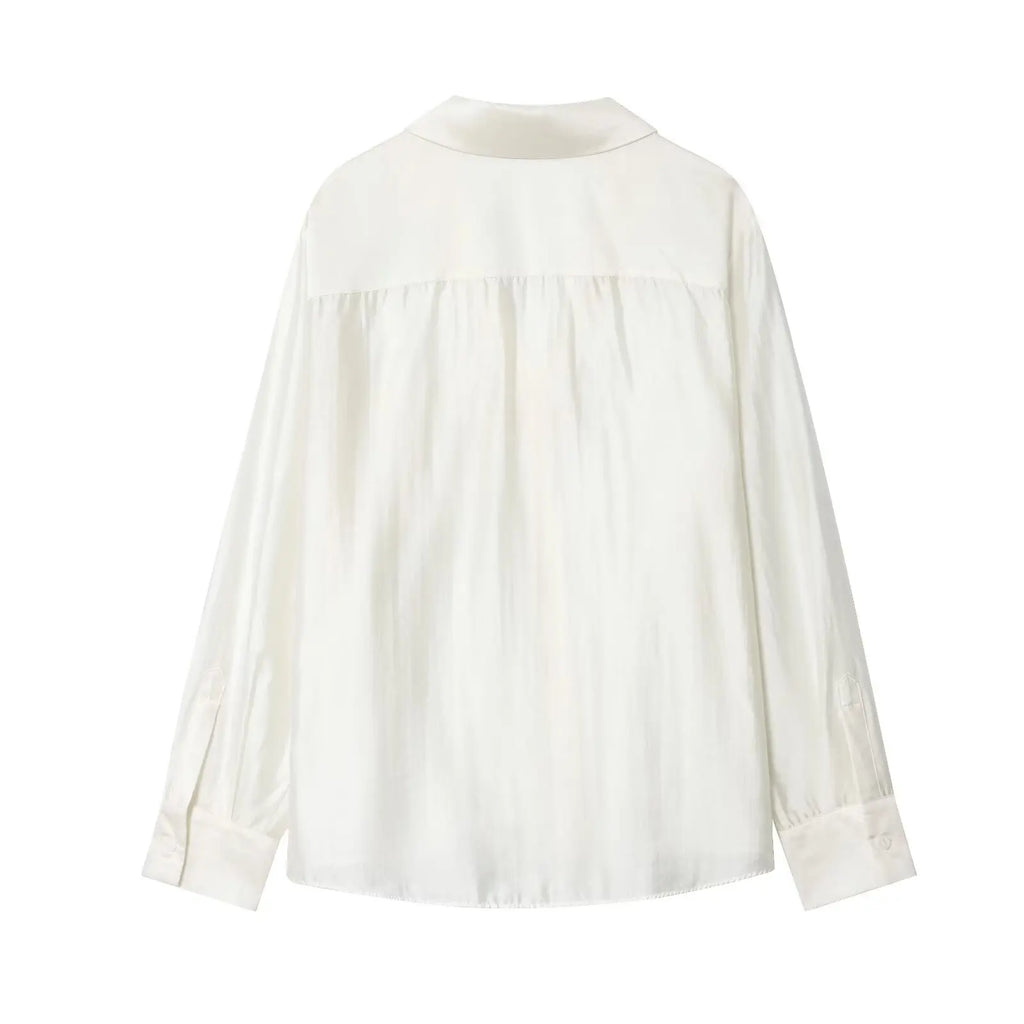 Bestickte Transparente Bluse mit Reverskragen - JWANOFFIZIELL