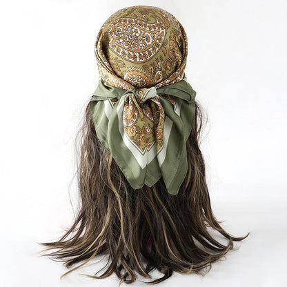 Boho Satin Seidentuch Damen – Quadratisches Kopftuch mit Blumen & Tropenmuster
