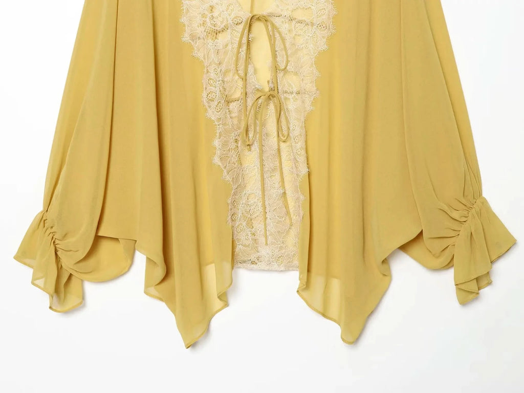 Spitzen Laternenärmel Bluse