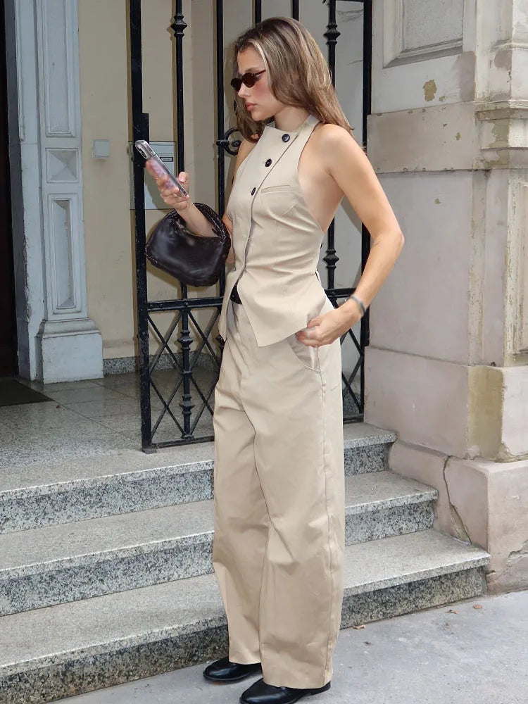 Neckholder-Top & High-Waist Hose Anzug-Set - JWANOFFIZIELL