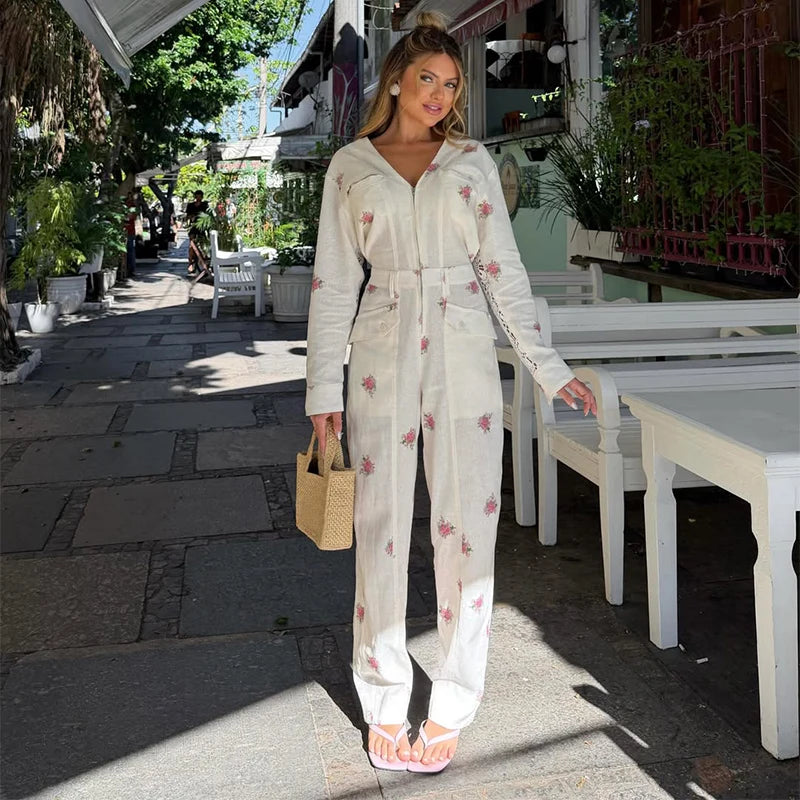 Spitzen-Patchwork Jumpsuit mit Print - JWANOFFIZIELL