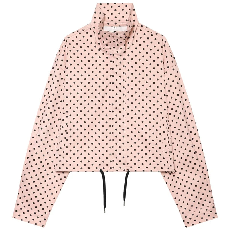 Damen Oversized Polka Dot Bomber Jacke Crop Zip-Up