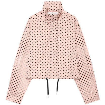 Damen Oversized Polka Dot Bomber Jacke Crop Zip-Up