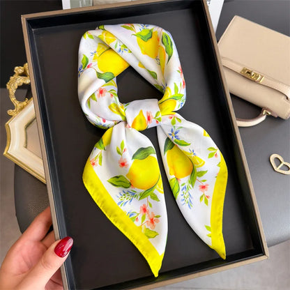 Luxuriöses Satin-Seidentuch Damen – Quadratisches Markentuch mit Blumenmuster