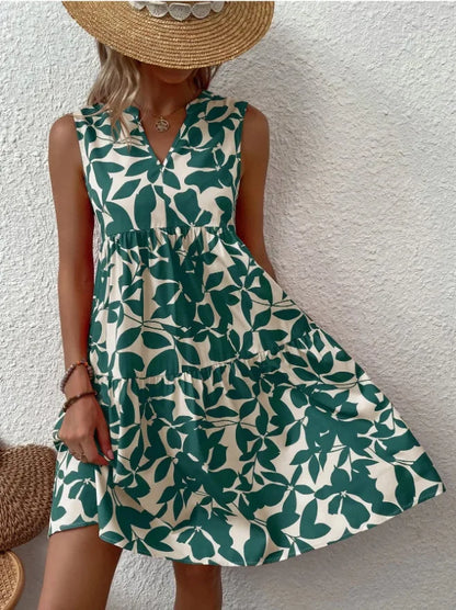 Damen Boho-Kleid mit Print, ärmellos, V-Ausschnitt