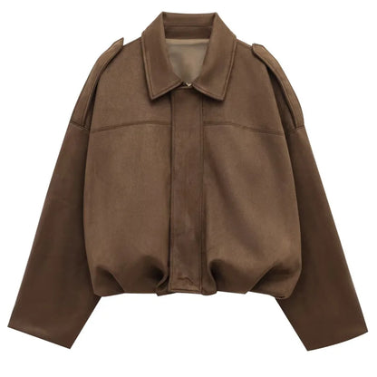 Damen Bomber Jacke Wildleder Reißverschluss High Street Cropped