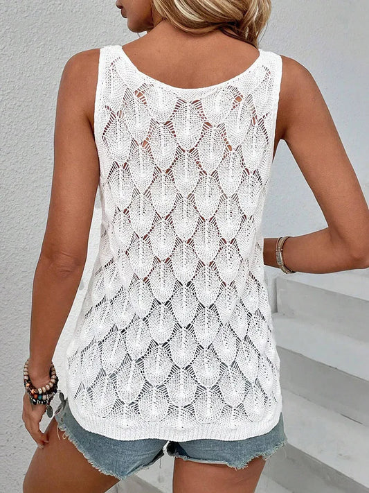 Women's Elegant Knitted Vest with Feather Pattern Hollow-Out