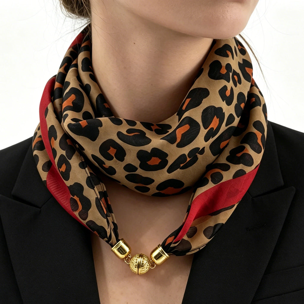 Leo-Print Chiffon-Halstuch mit Magnetverschluss - JWANOFFIZIELL