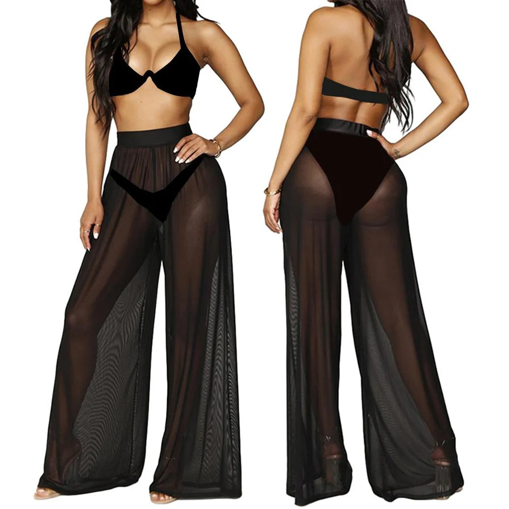 Transparente Mesh-Strandhose Damen – High-Waist Loose Fit Beach Cover-Up Sommer