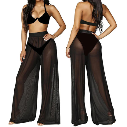 Transparente Mesh-Strandhose Damen – High-Waist Loose Fit Beach Cover-Up Sommer