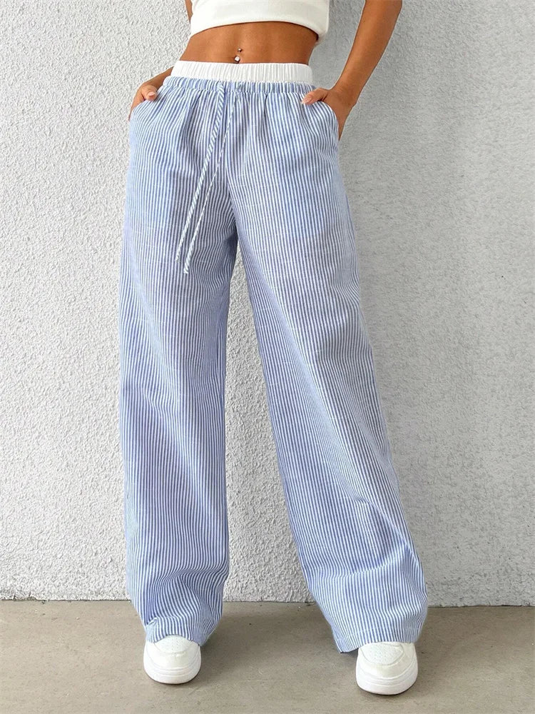 Gestreifte Wide-Leg Hose Damen – Y2K Casual Streetwear Herbst/Winter