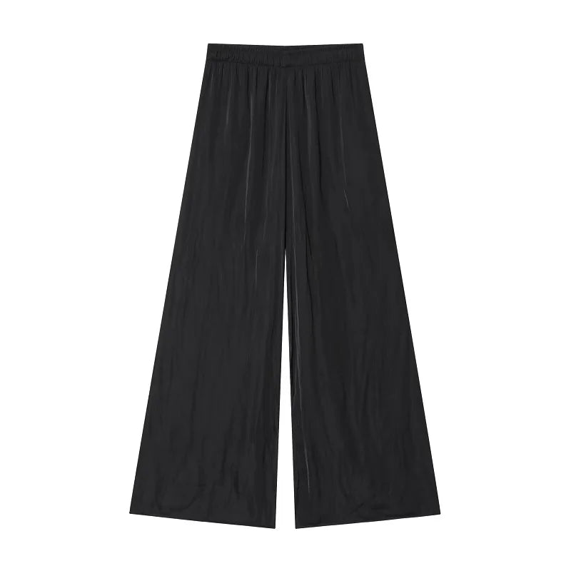 Weite Plissee-Hose Damen – High-Waist Casual Baggy Sommerhose in Schwarz