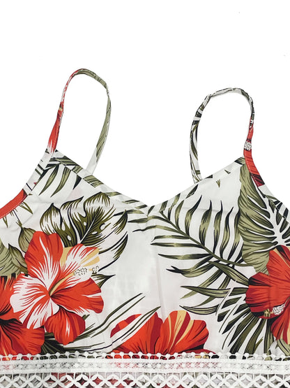 Damen Blumen Spitze Boho Strandkleid Maxi