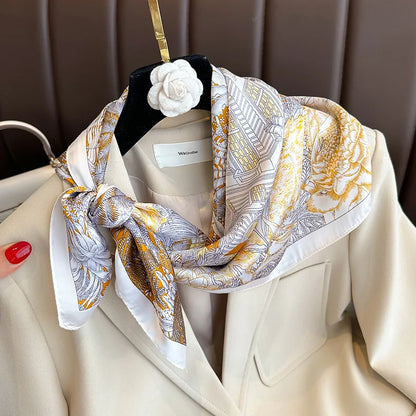 Boho Satin Seidentuch Damen – Quadratisches Kopftuch mit Blumen & Tropenmuster