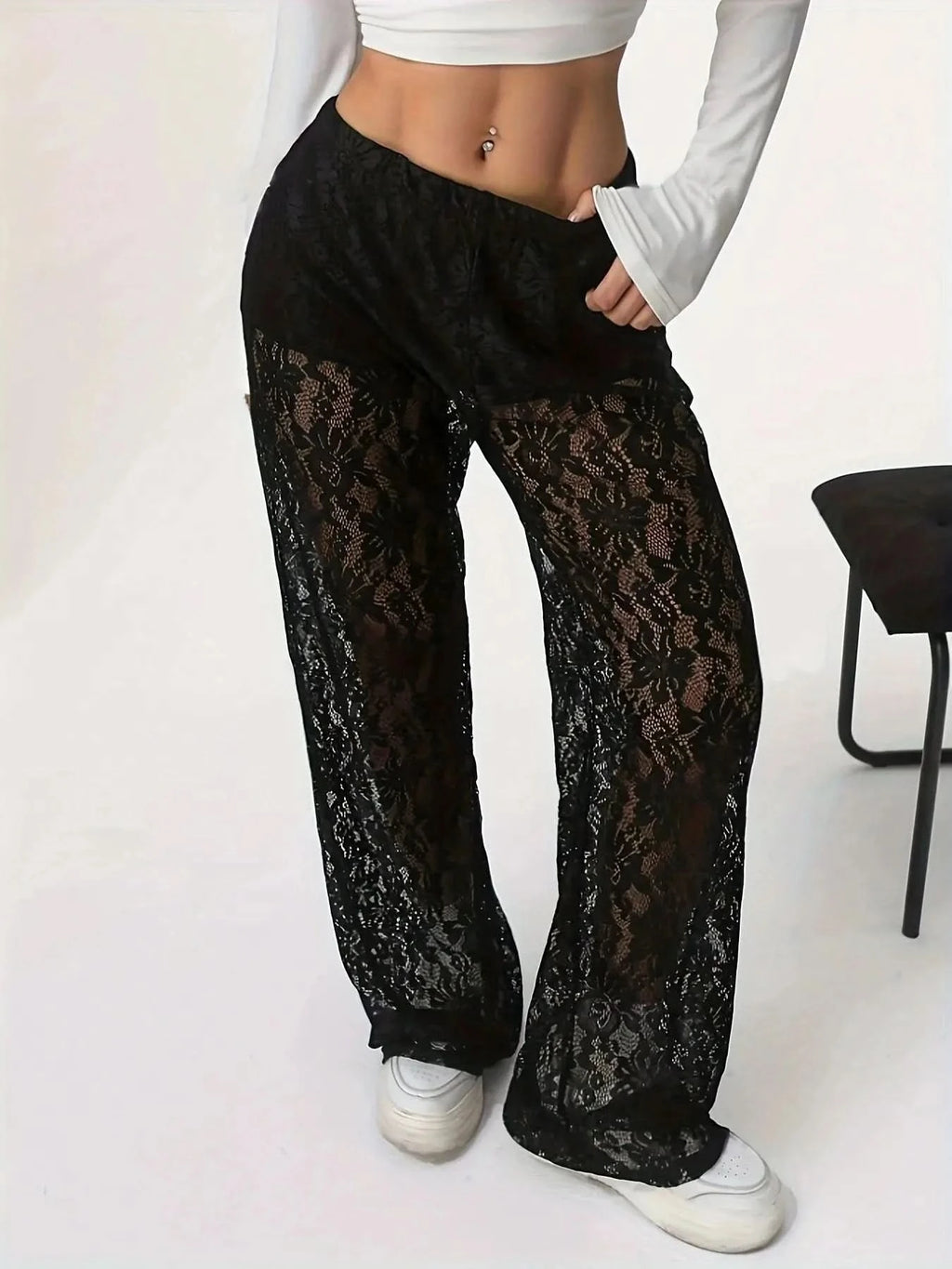 Jacquard Spitzen-Hose in Schwarz - JWANOFFIZIELL