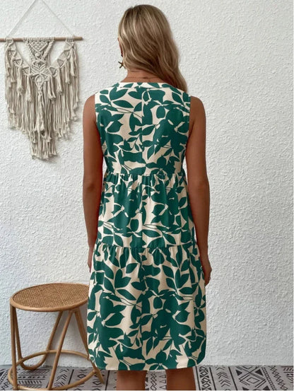 Damen Boho-Kleid mit Print, ärmellos, V-Ausschnitt