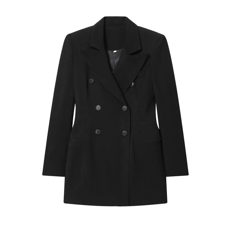 Langer Doppelstoff-Blazer in Midi-Länge – Elegante Business-Jacke in Schwarz
