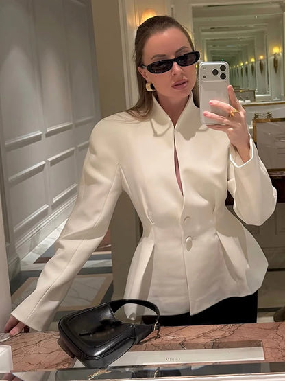 Strukturierter Hollow-Out-Blazer Damen – Langarm Tailliert Office Elegant