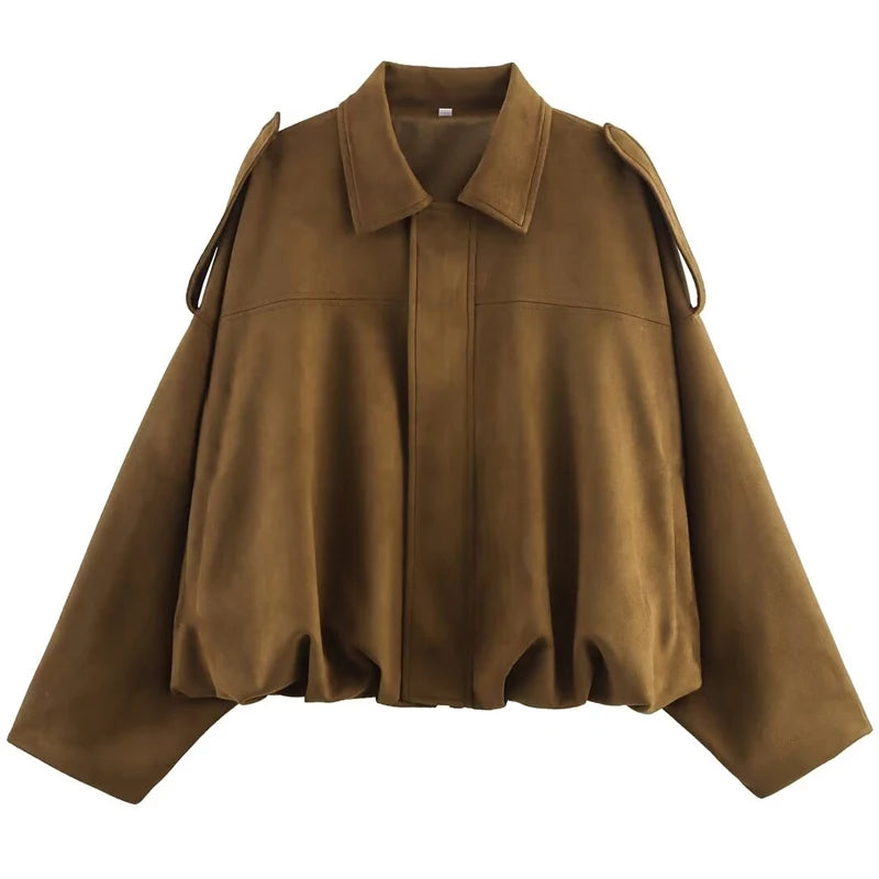 Damen Bomber Jacke Wildleder Reißverschluss High Street Cropped