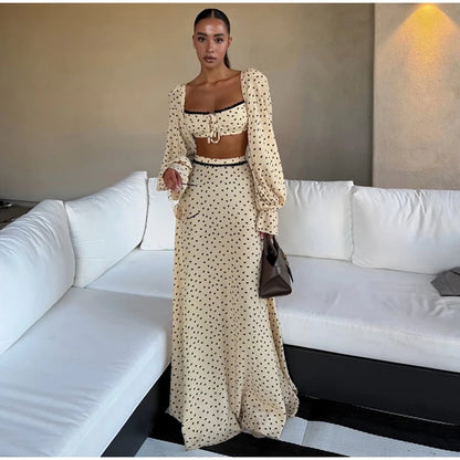Polka-Dot-Set Damen – Laternenhülsen-Top & Trompetenrock Elegant Sommer