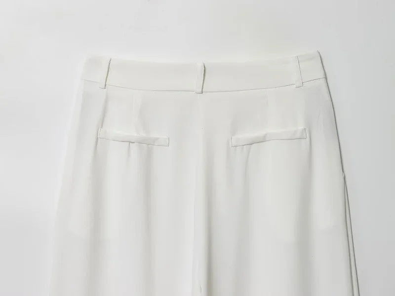 Weißes Wide-Leg Hosen-Set Damen – Lässige High-Waist Streetwear Hose mit Top