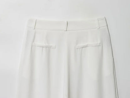 Weißes Wide-Leg Hosen-Set Damen – Lässige High-Waist Streetwear Hose mit Top