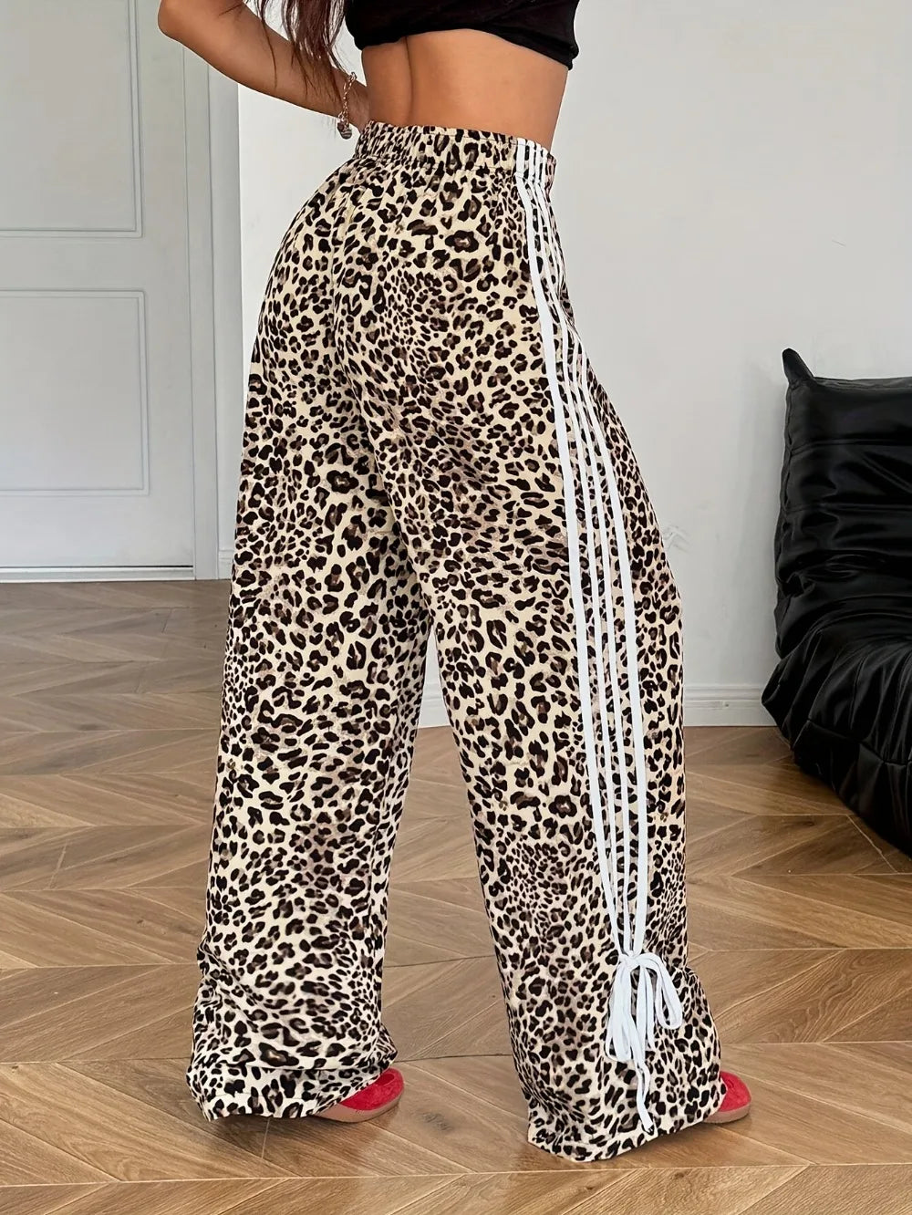 Leopardenmuster-Hose Damen – Y2K Straight Leg Stretch Casual Streetwear